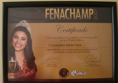 Certificado conferido a Santa Clara pela participação na Fenachamp 2007