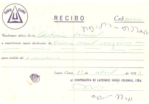 Recibos da Cooperativa de Laticínios União Colonial Ltda.